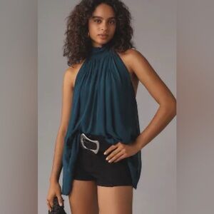 By Anthropologie Women’s Top Halter Tank Dark Turquoise Medium